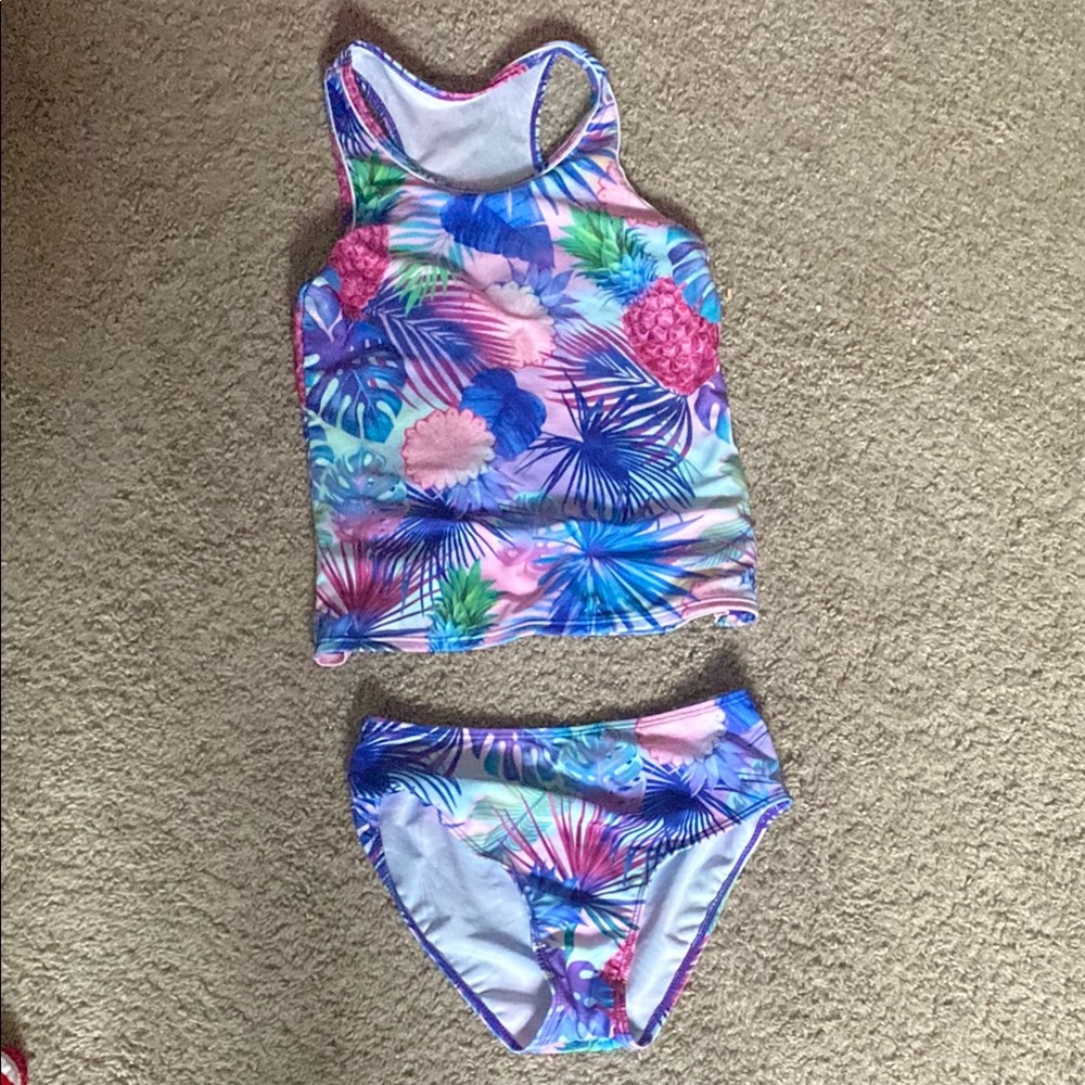 Kids Tropical Pink and Blue Bikini with Racerback